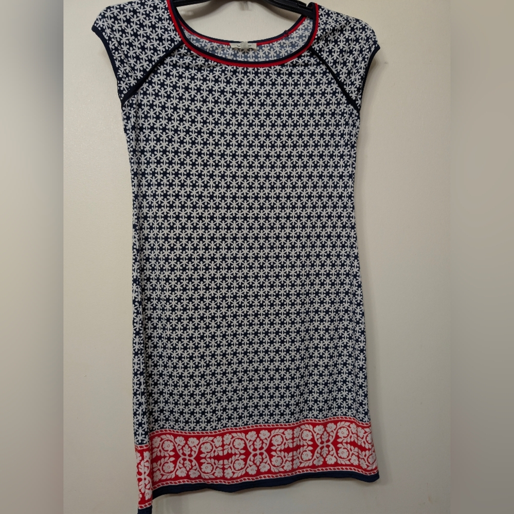 Max Studio Navy & Red Floral Geometric Sheath Dress - Small
